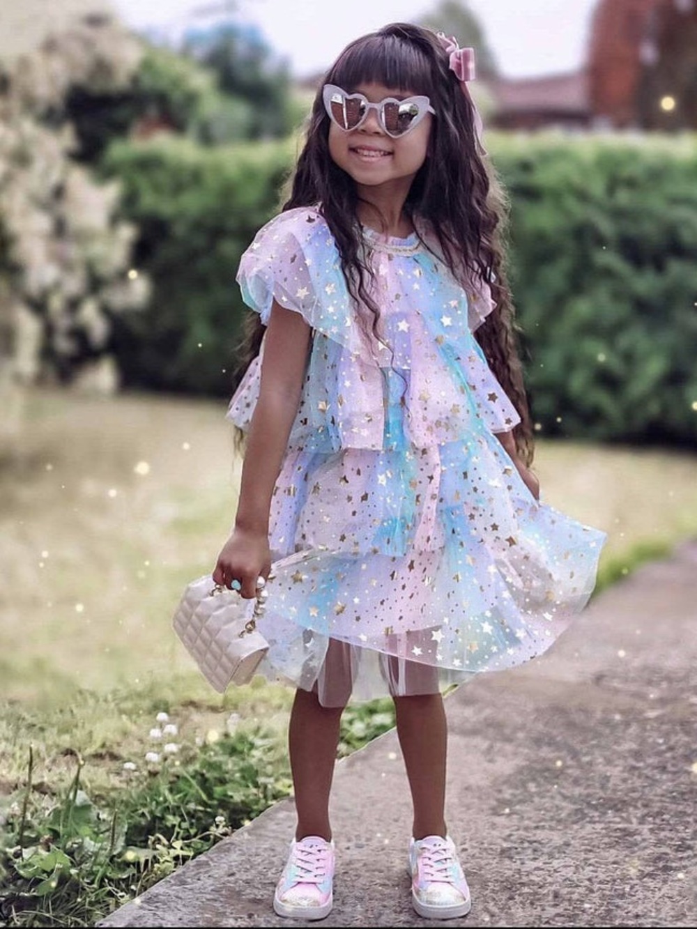 Lola + The Boys Gold Star Tulle Dress in pastel ombré 4/5